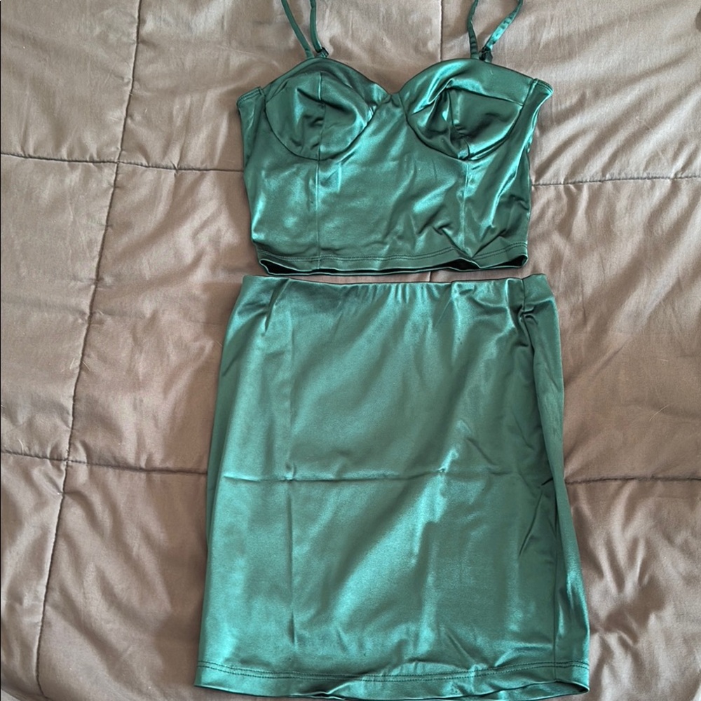 Satin Green Skirt Set